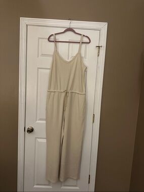 Cream Sleeveless Jumpsuit with Drawstring Waist